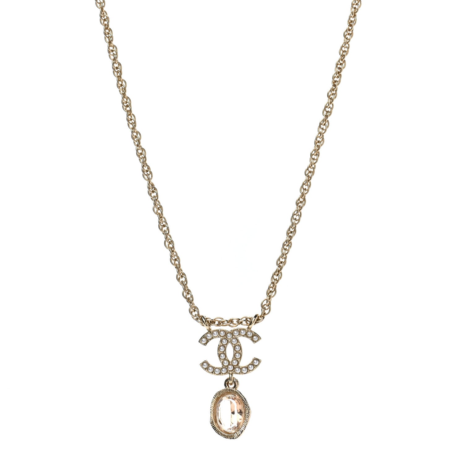 Chanel Crystal Pearl CC Necklace Pearly White Gold 1 of 5