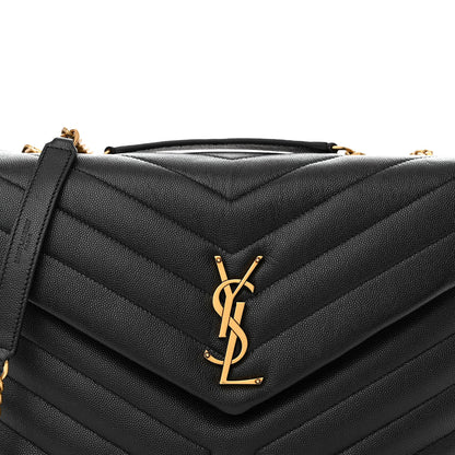 Saint Laurent Grain de Poudre Calfskin Y Quilted Monogram Medium Loulou Chain Satchel Black 8 of 11
