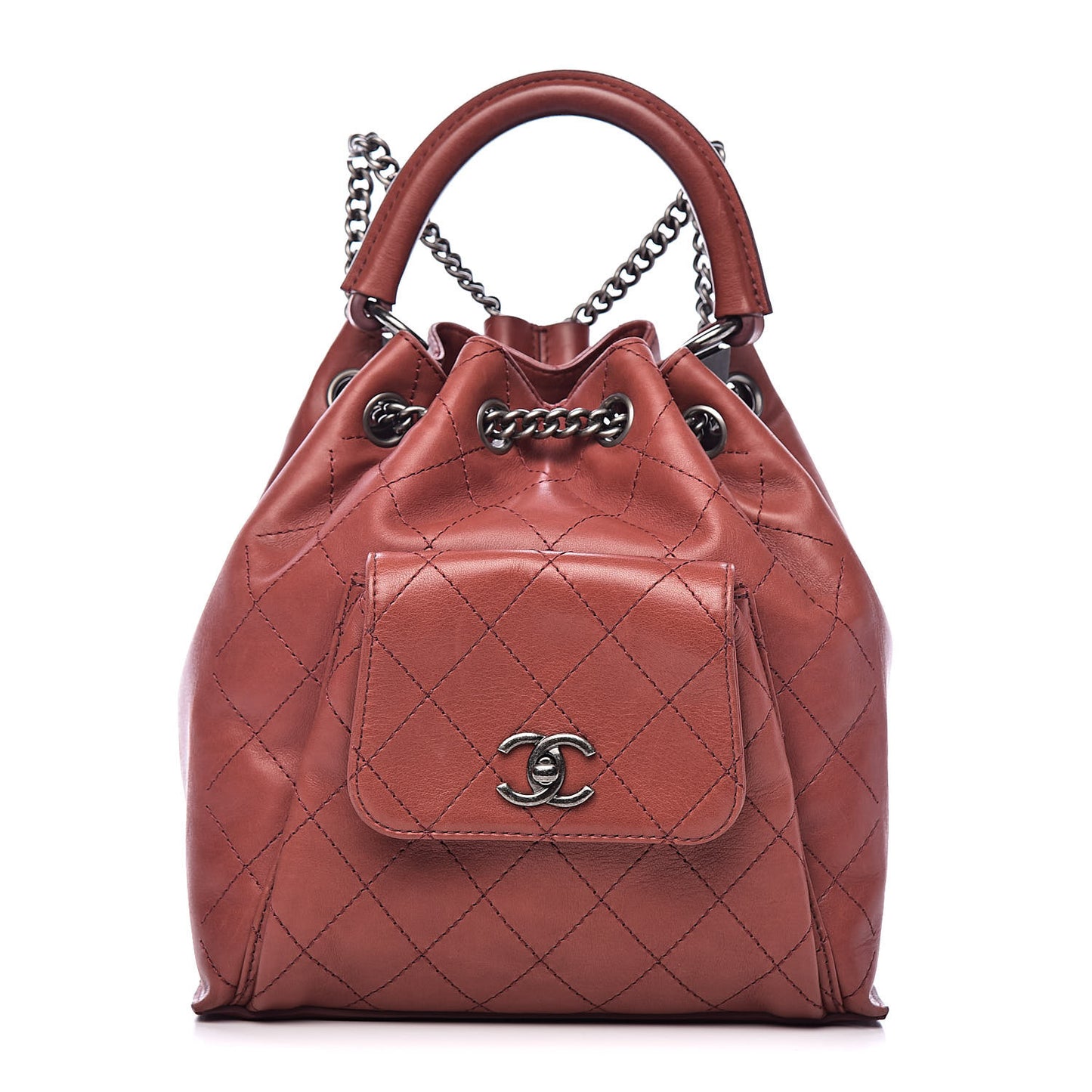 Calfskin Stitched Medium Urban Luxury Drawstring Backpack Dark Red