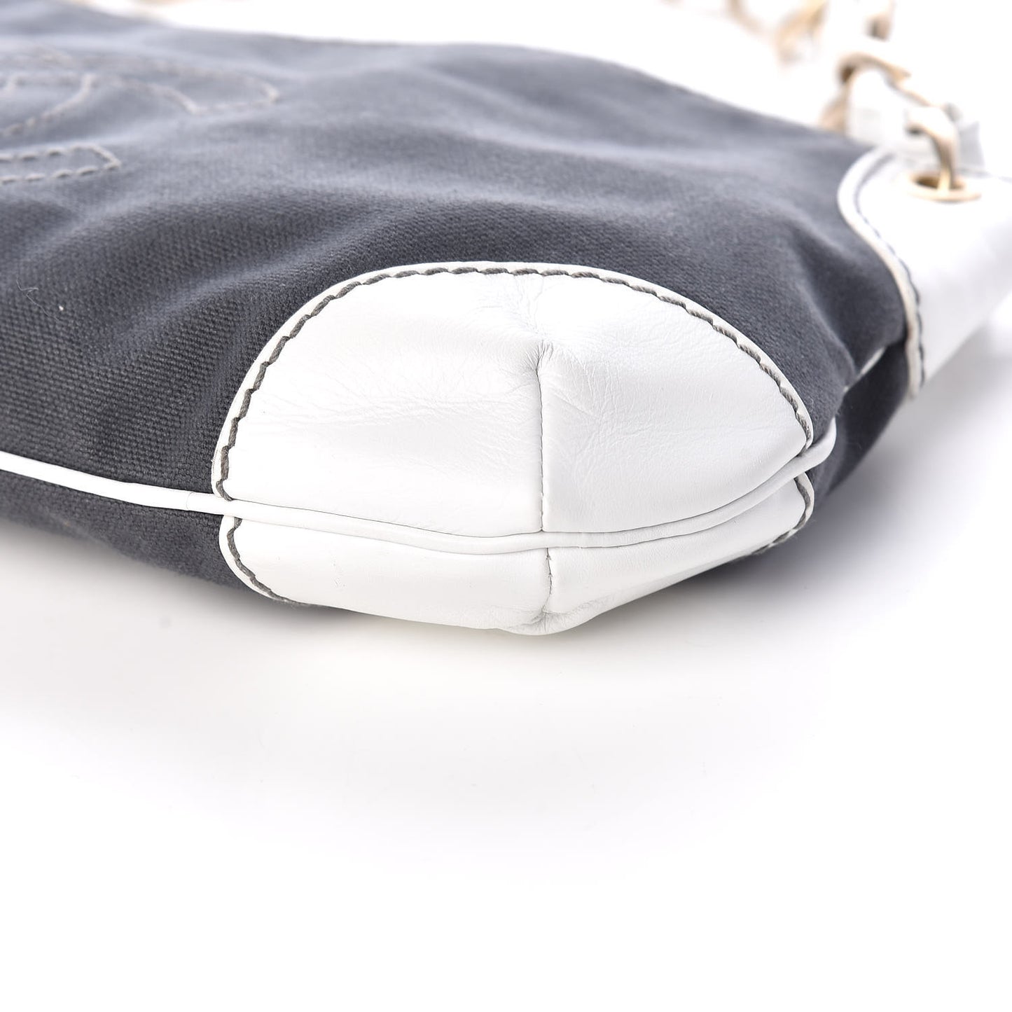 Lambskin Canvas CC Olsen Chain Small Shoulder Bag White Grey