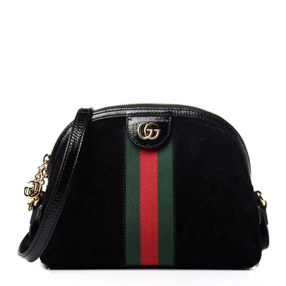 Gucci Suede Patent Web GG Small Ophidia Dome Shoulder Bag Black 1 of 10