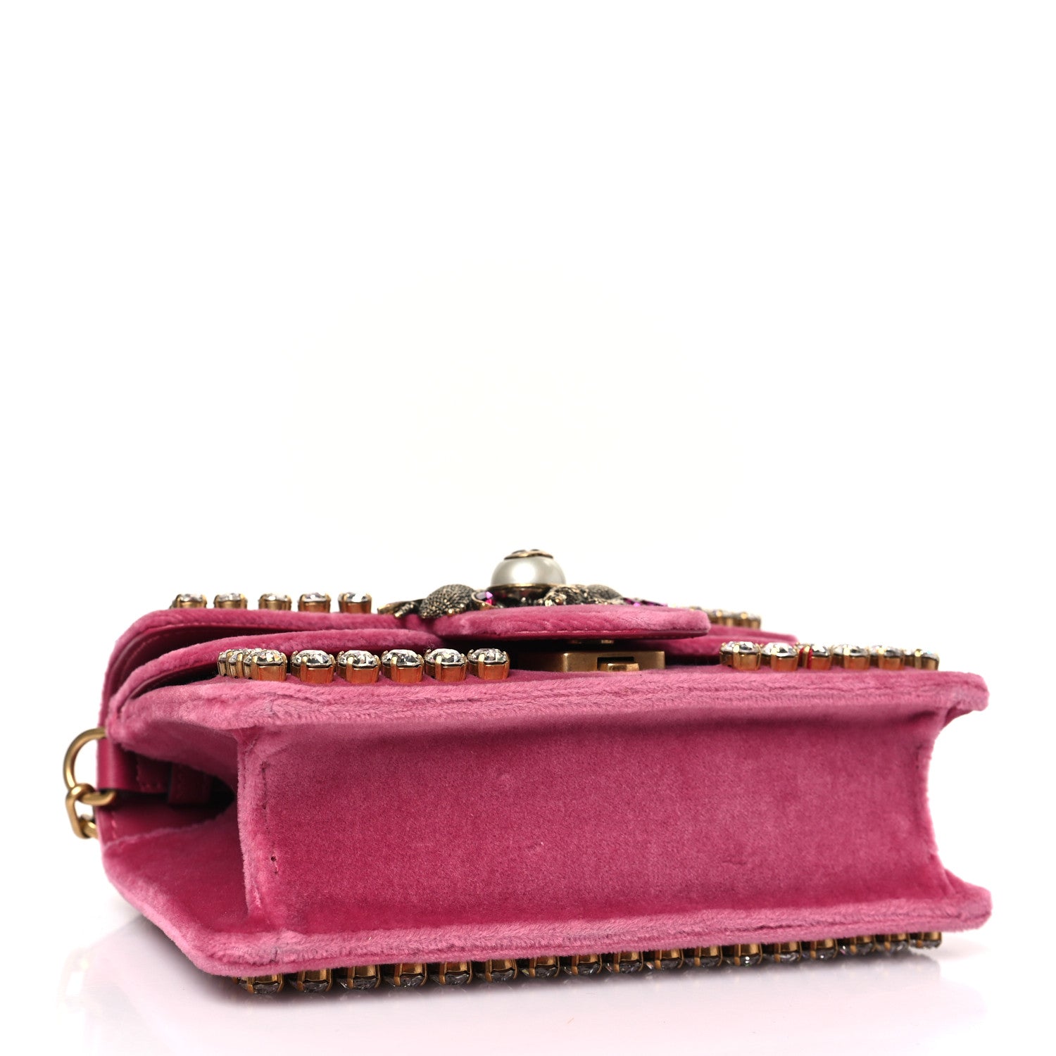 Gucci Velvet Crystal Mini Bee Broadway Shoulder Bag Light Raspberry Rose 4 of 9