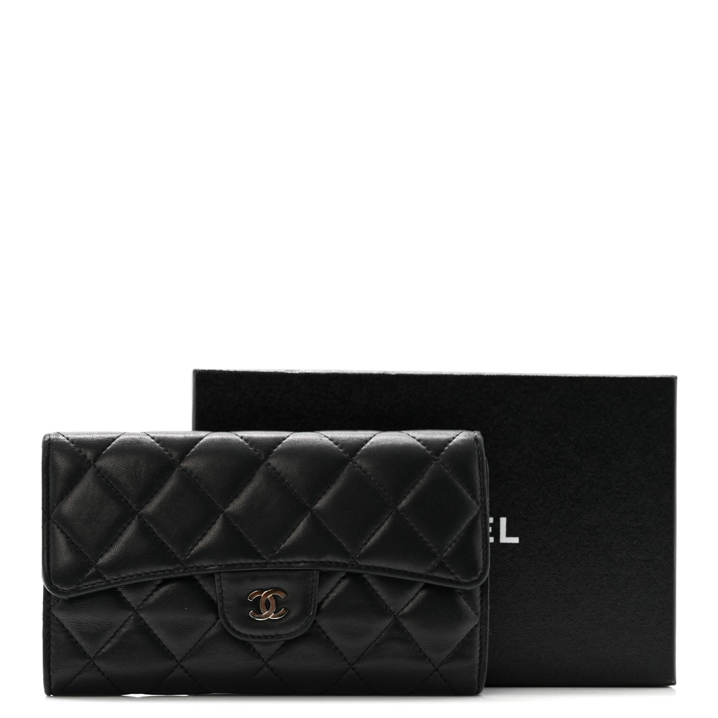 Lambskin Quilted Large Flap Wallet Black