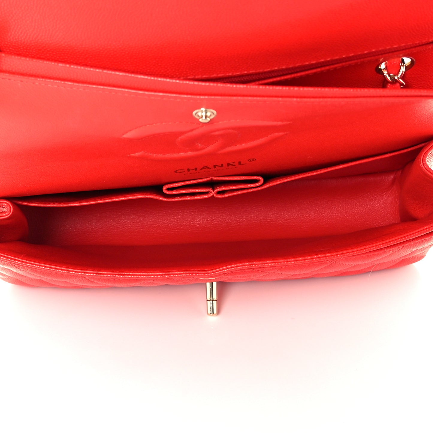 Caviar Quilted Medium Double Flap Red