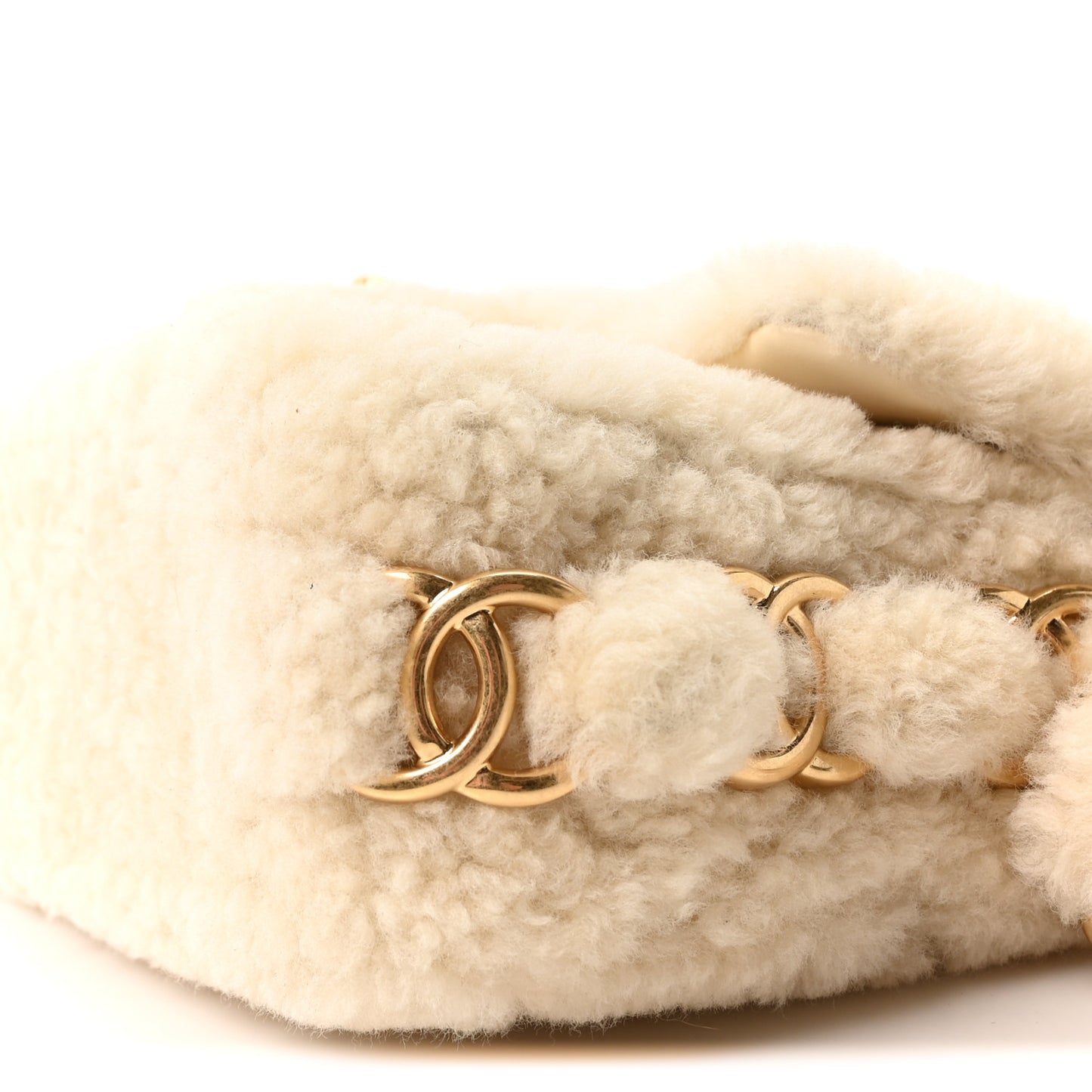 Shearling Lambskin Quilted Small CC Chain Flap Ecru