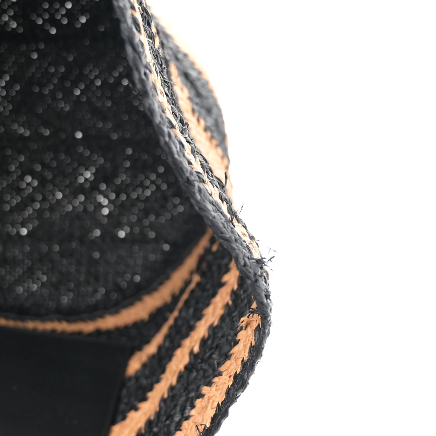 Striped Raffia Calfskin Medium Panier Tote Naturel Black