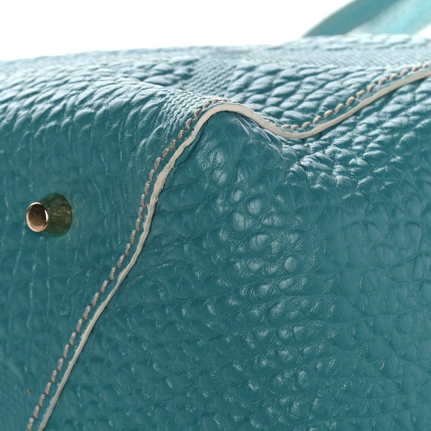 Signature Grain Calfskin Check Embossed Small Canterbury Tote Aqua Green