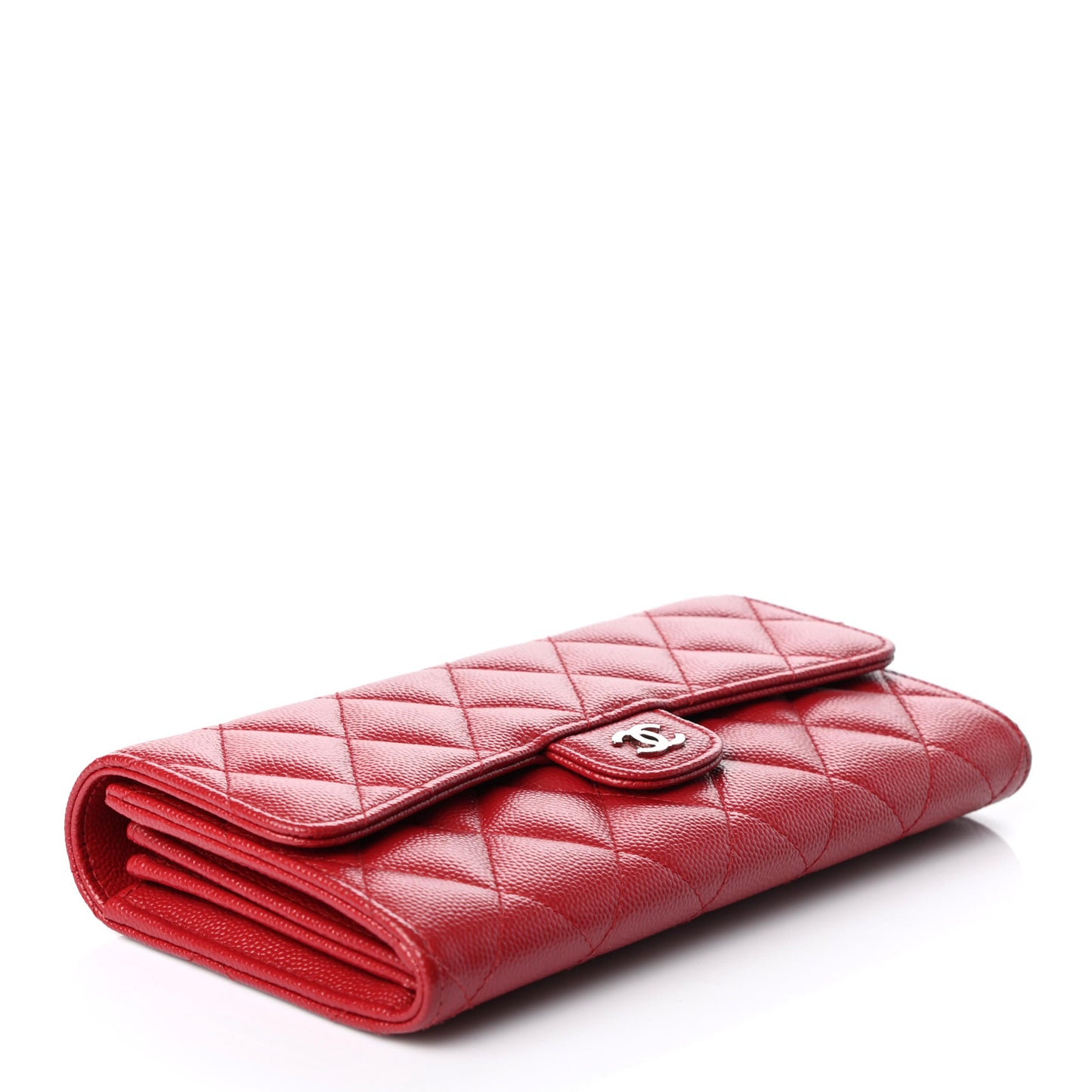 Caviar Quilted Large Gusset Flap Wallet Red