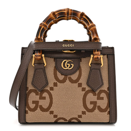 Gucci Monogram Jumbo GG Textured Dollar Calfskin Mini Diana Tote Bag Camel Ebony New Acero 1 of 9