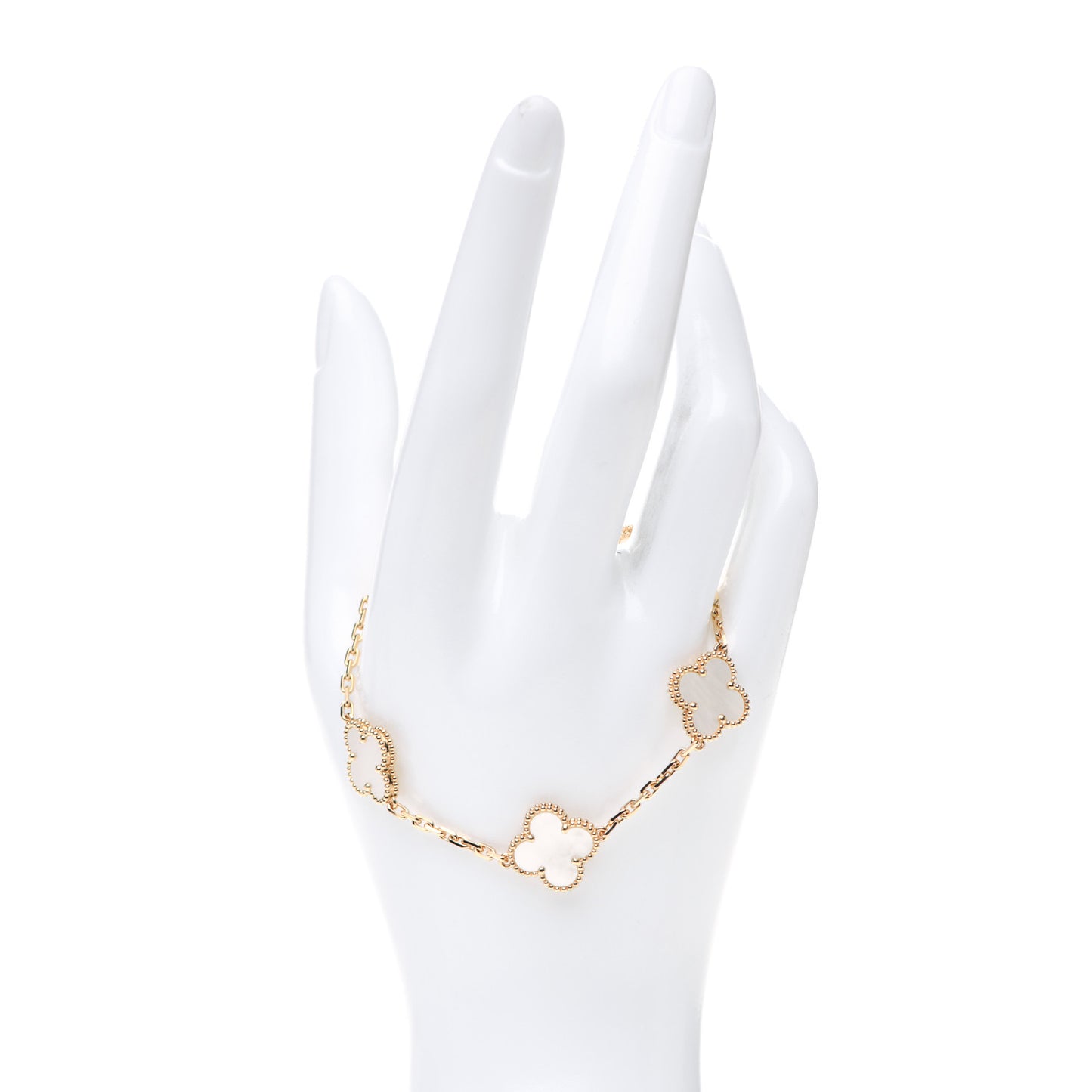 18K Yellow Gold Mother of Pearl 5 Motifs Vintage Alhambra Bracelet