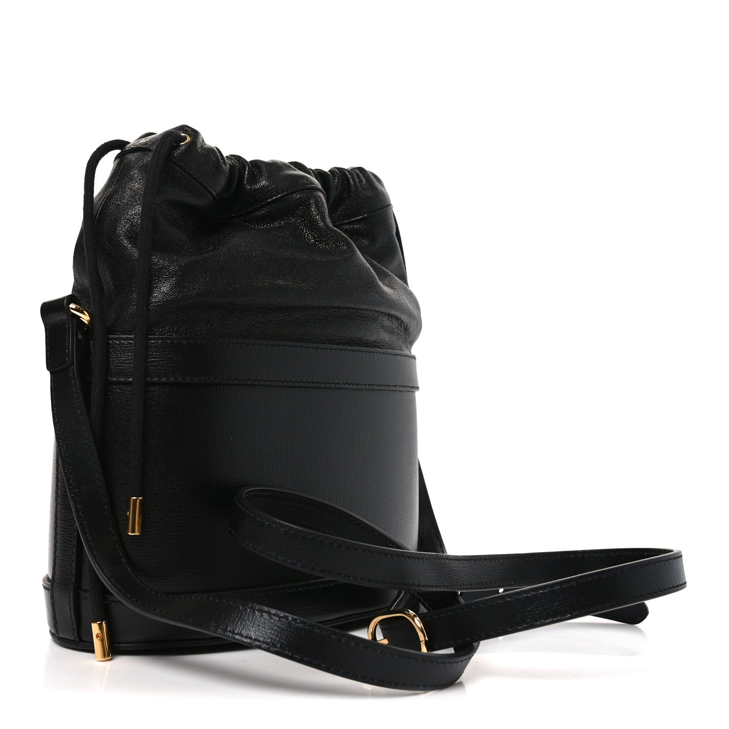 Gucci Azalea Sakai Calfskin Horsebit 1955 Drawstring Bucket Bag Black 3 of 10