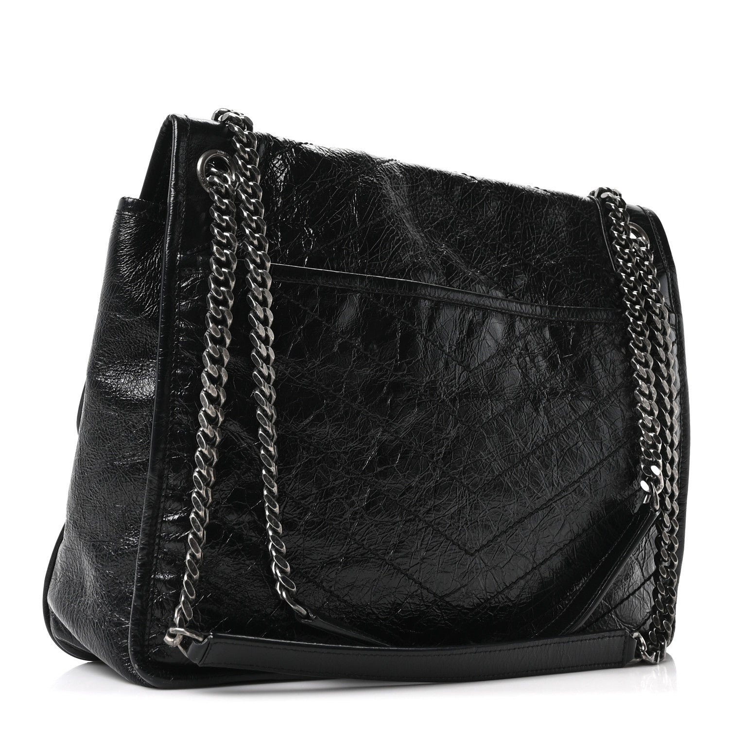 Saint Laurent Crinkled Calfskin Matelasse Monogram Large Niki Chain Satchel Black 3 of 10