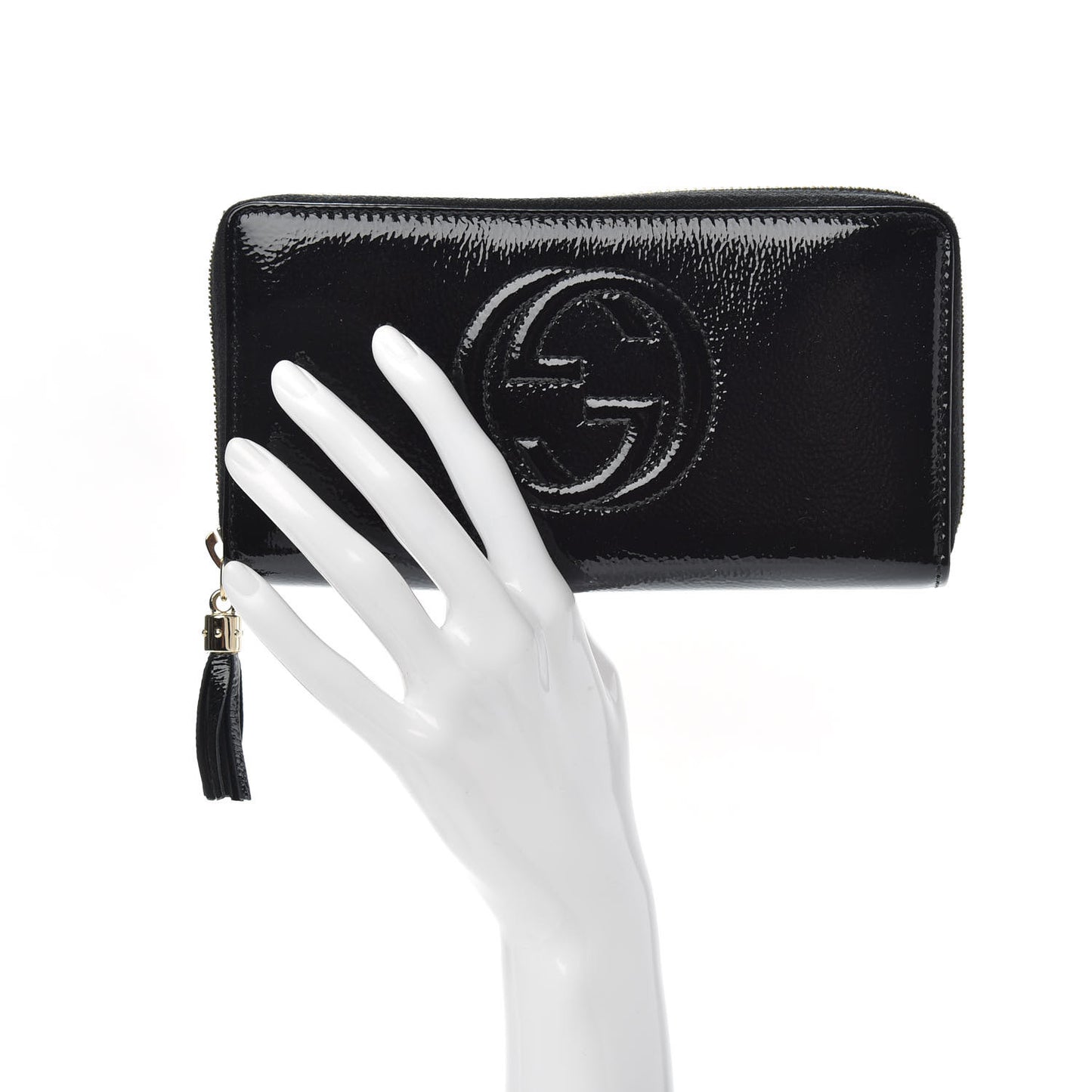 Patent Calfskin Soho Zip Around Wallet Black