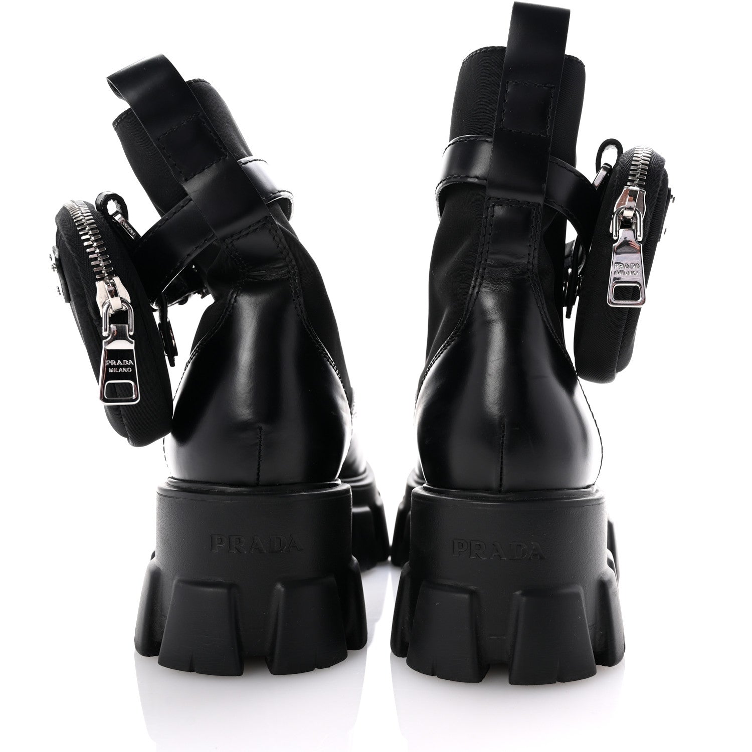 Prada Spazzolato Rois Nylon Metal Triangle Logo Monolith Pouch Pocket 55mm Boots 38 Black 7 of 10