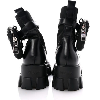 Prada Spazzolato Rois Nylon Metal Triangle Logo Monolith Pouch Pocket 55mm Boots 38 Black 7 of 10