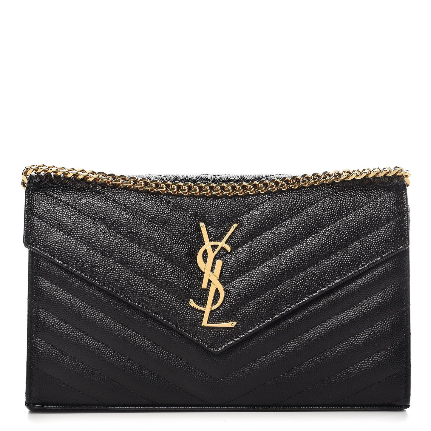 Grain De Poudre Matelasse Chevron Monogram Chain Wallet Black