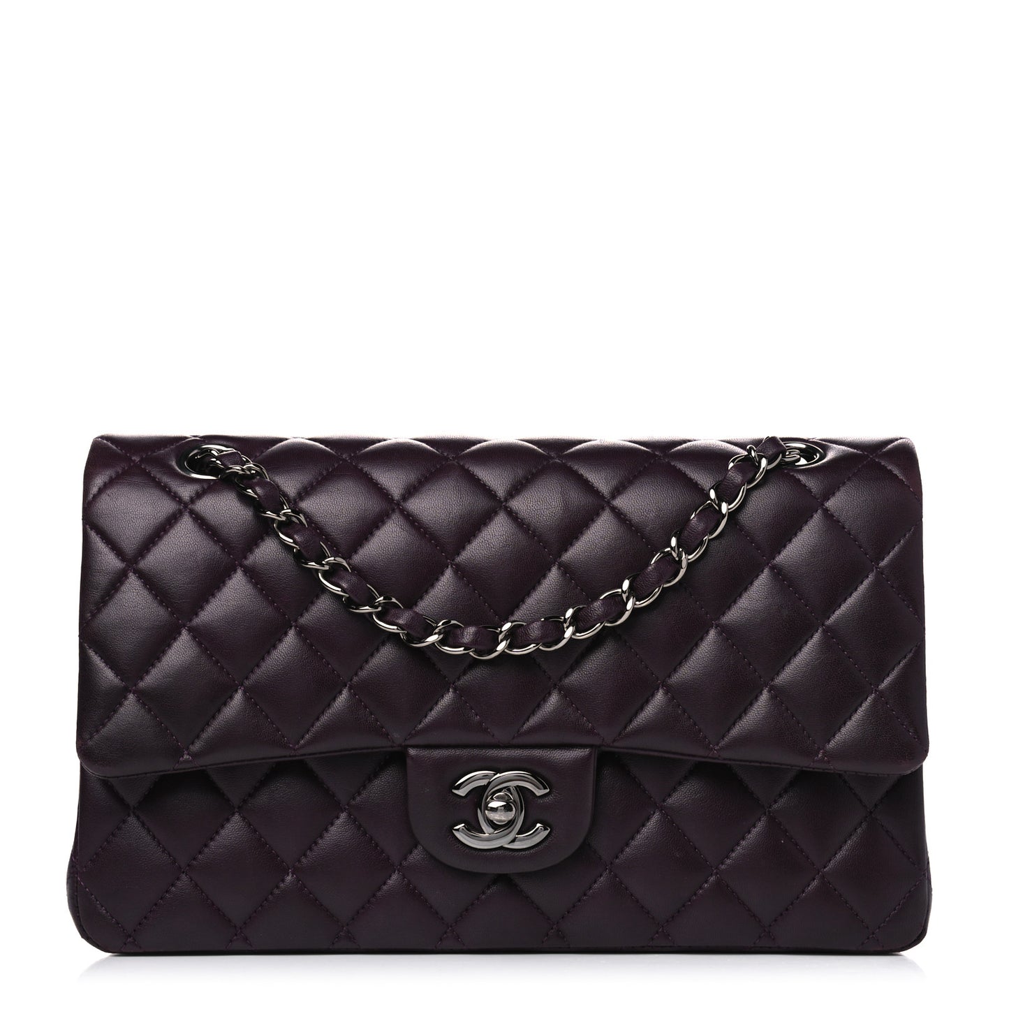 Lambskin Quilted Medium Double Flap Purple