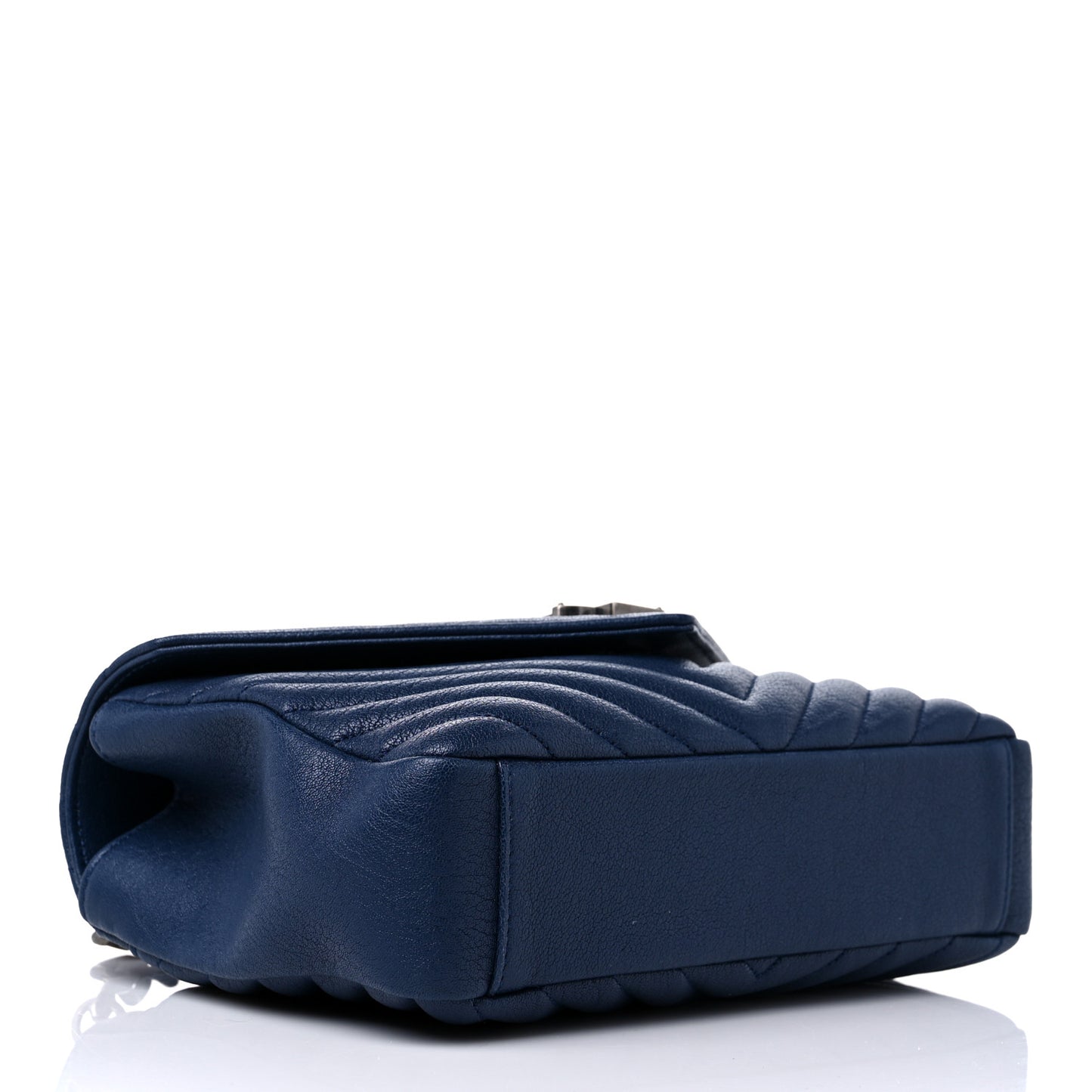 Sheepskin Matelasse Chevron Monogram Medium College Bag Blue Charron