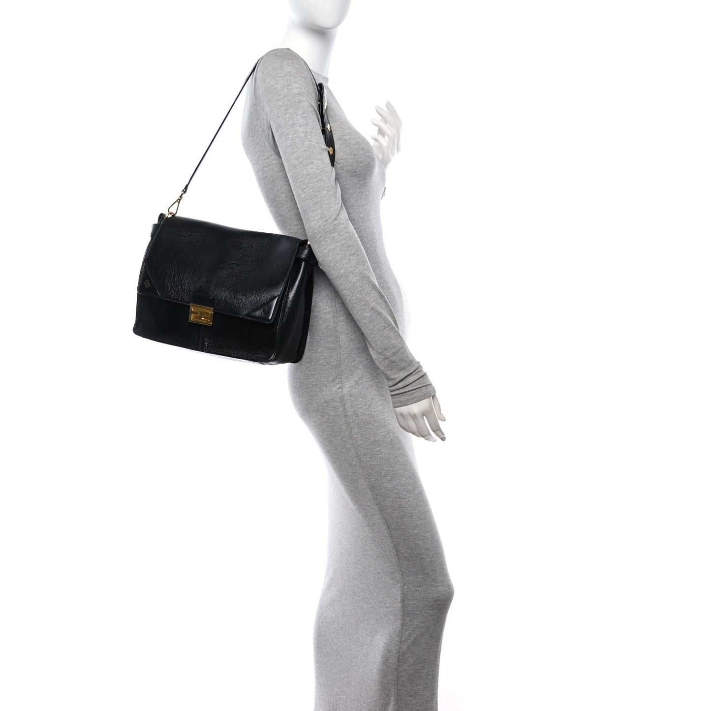 Agnello Old Shine Large Kan U Shoulder Bag Black