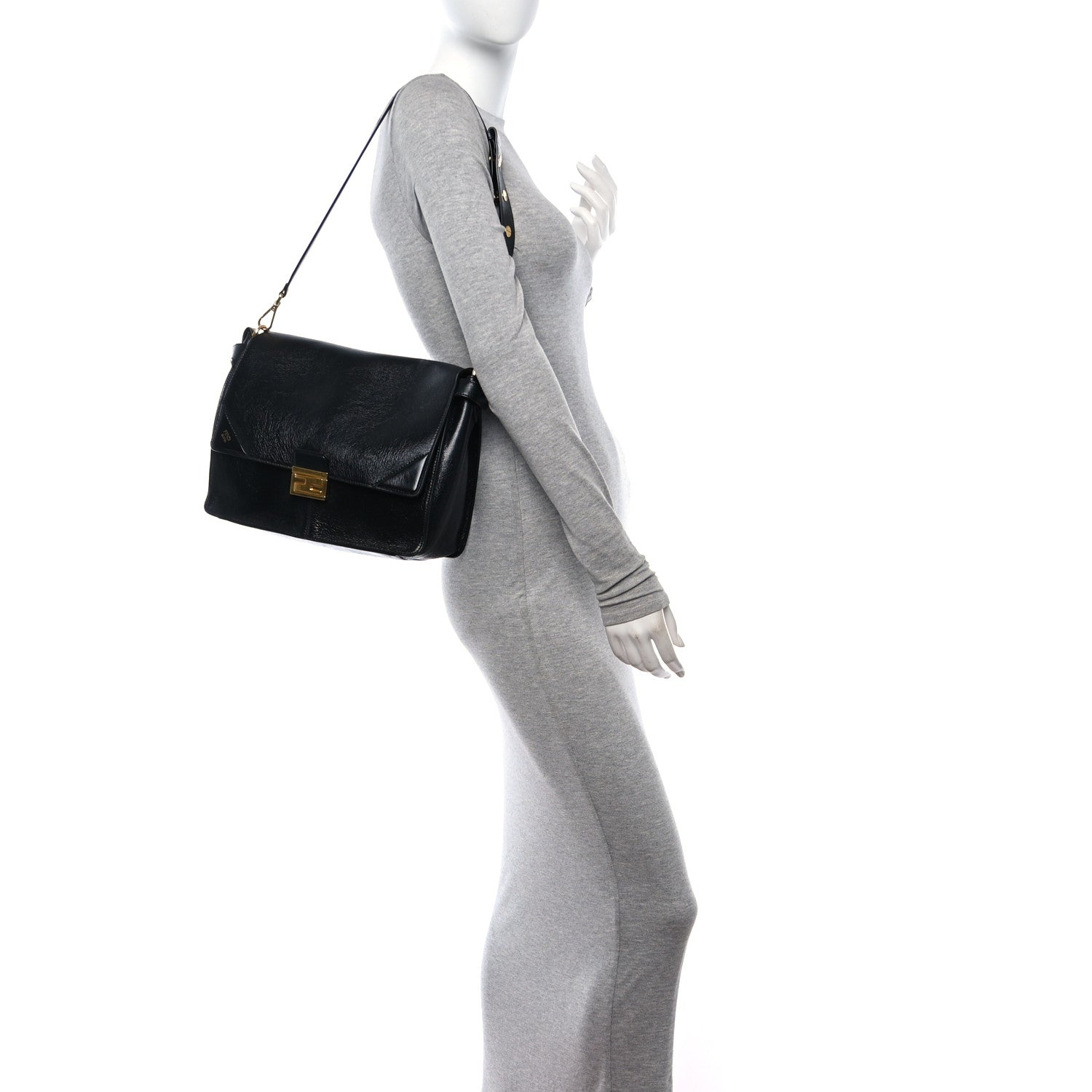 Fendi Agnello Old Shine Large Kan U Shoulder Bag Black 1 of 9