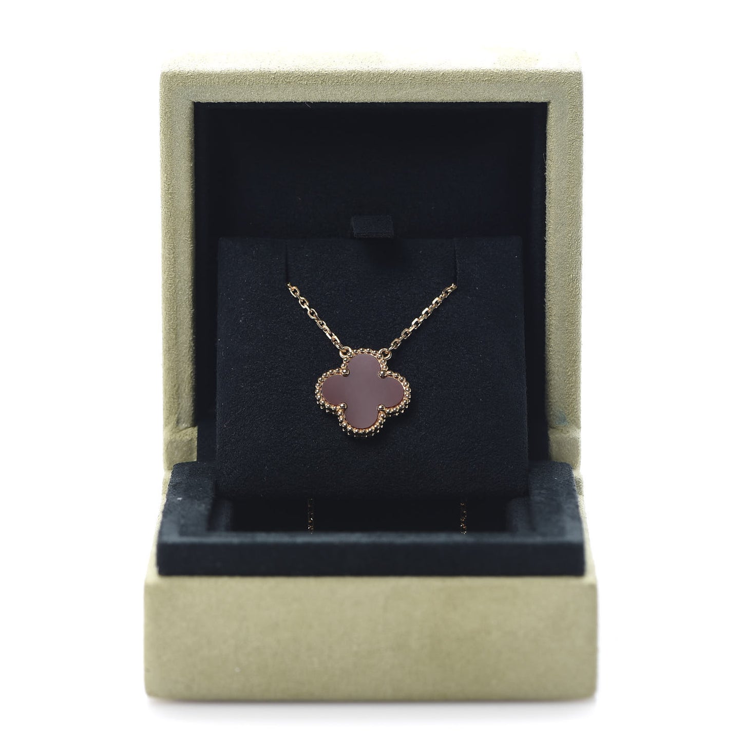 18K Yellow Gold Carnelian Vintage Alhambra Pendant Necklace