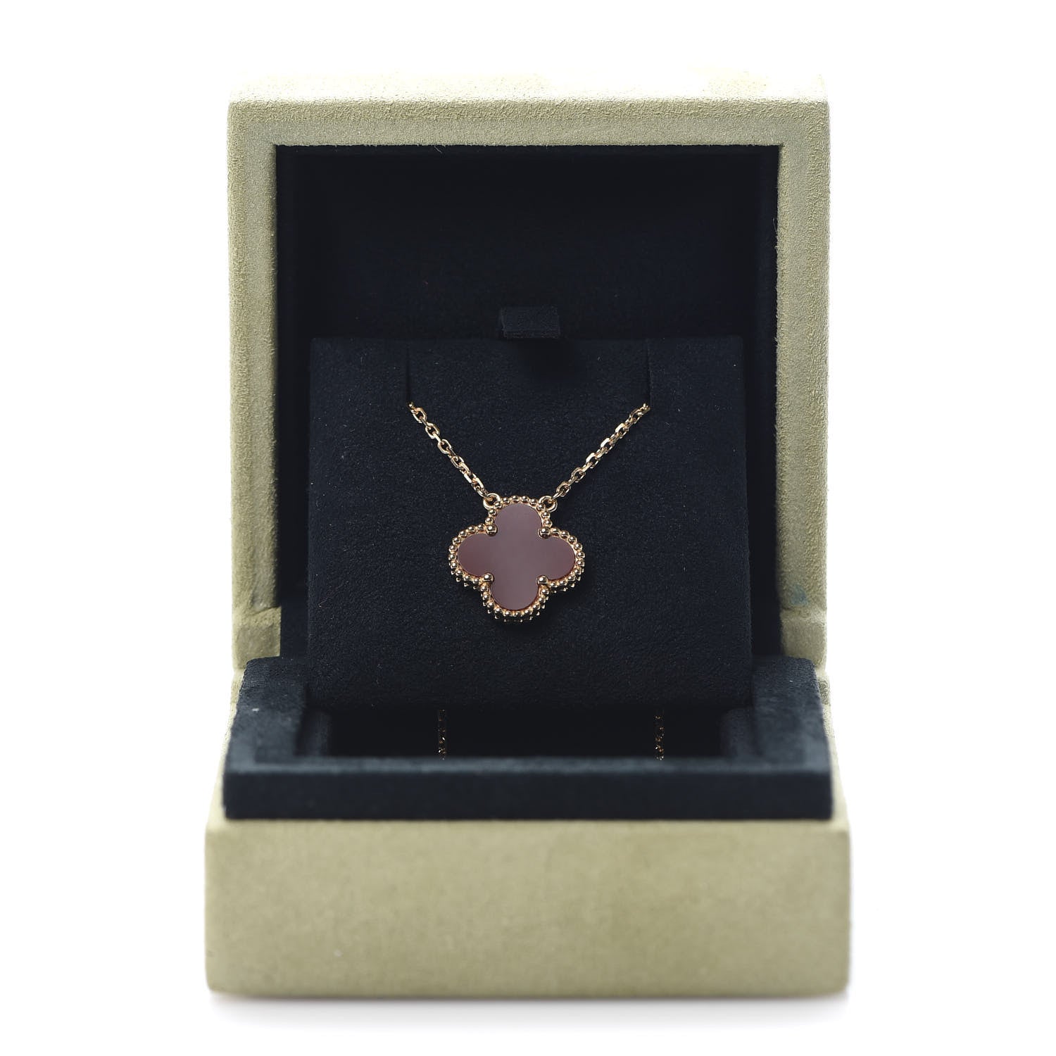 Van Cleef & Arpels 18K Yellow Gold Carnelian Vintage Alhambra Pendant Necklace 7 of 7