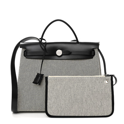 Hermes Vache Hunter Criss Viking Herbag Zip Retourne 31 PM Ecru Black 3 of 11
