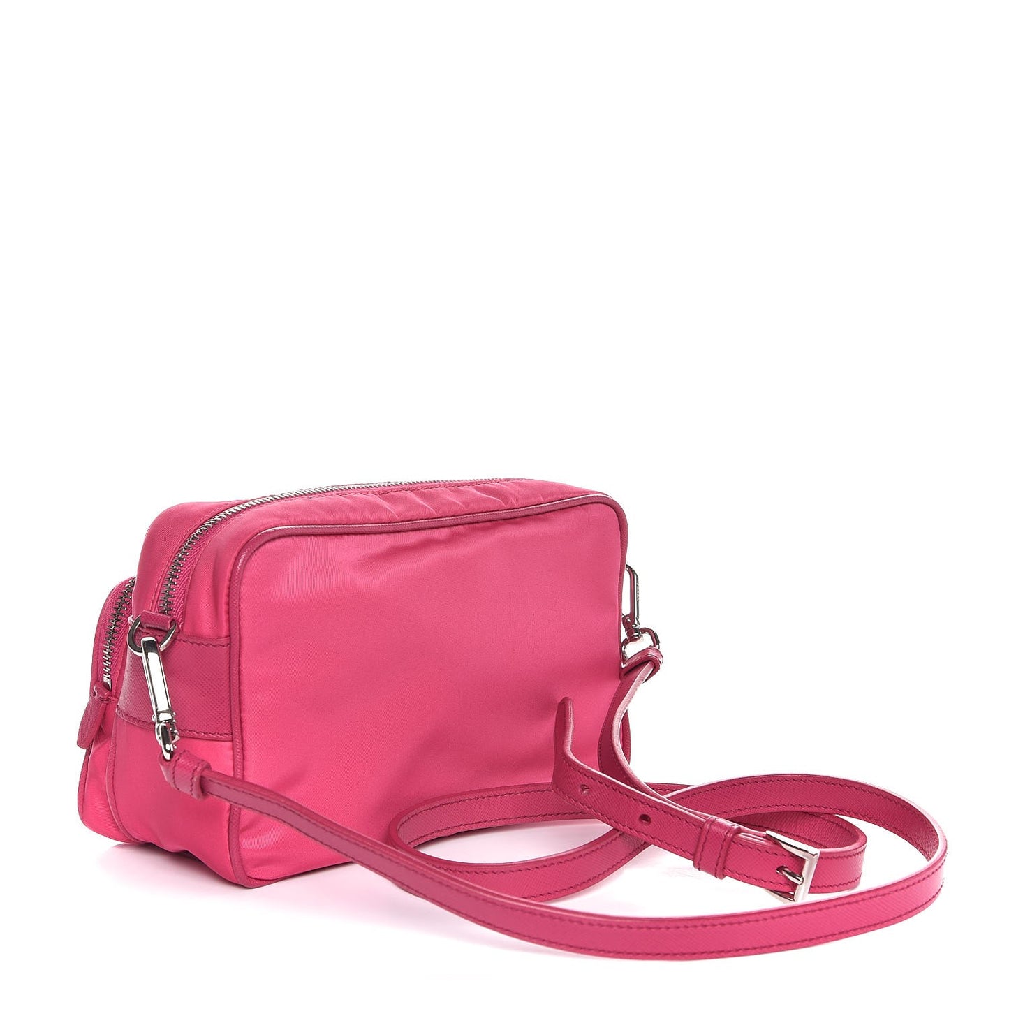 Nylon Saffiano Vela Double Zip Crossbody Bag Fuxia