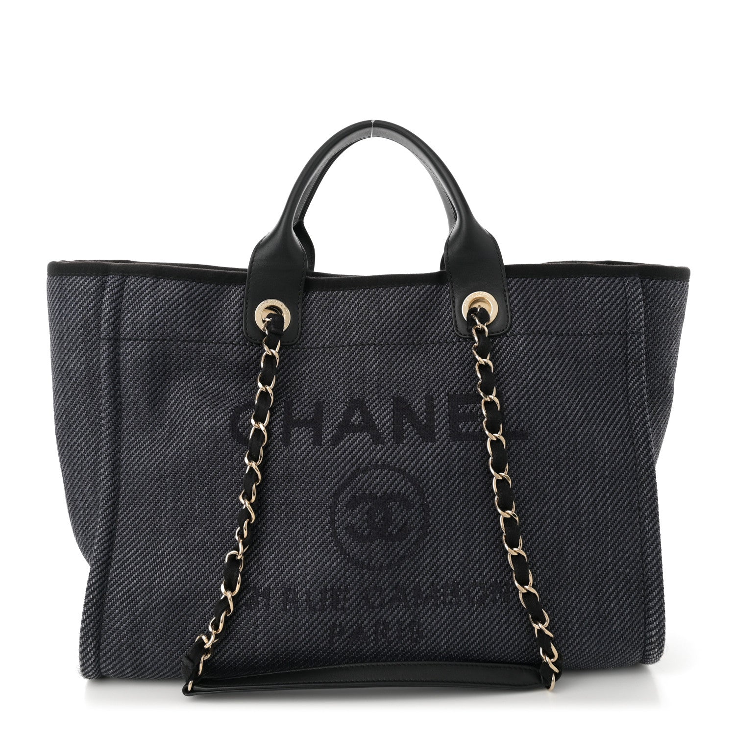 Chanel Mixed Fibers Calfskin Striped Medium Deauville Tote Black Black 1 of 12