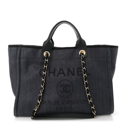 Chanel Mixed Fibers Calfskin Striped Medium Deauville Tote Black Black 1 of 12