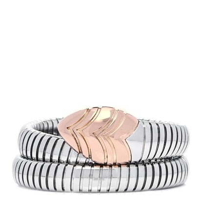 Bulgari Stainless Steel 18K Rose Gold Serpenti Tubogas Double Spiral Bracelet ML 1 of 6