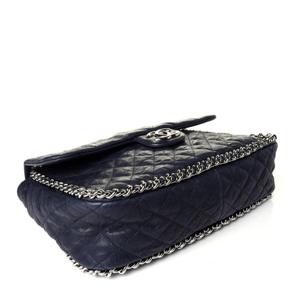 Chanel Washed Lambskin Quilted Chain Around Maxi Flap Dark Navy Blue 4 of 9