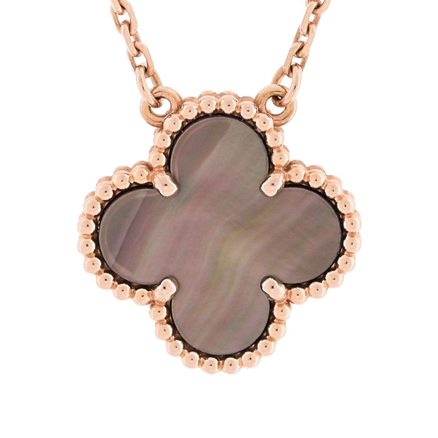 18K Rose Gold Gray Mother of Pearl Vintage Alhambra Pendant Necklace