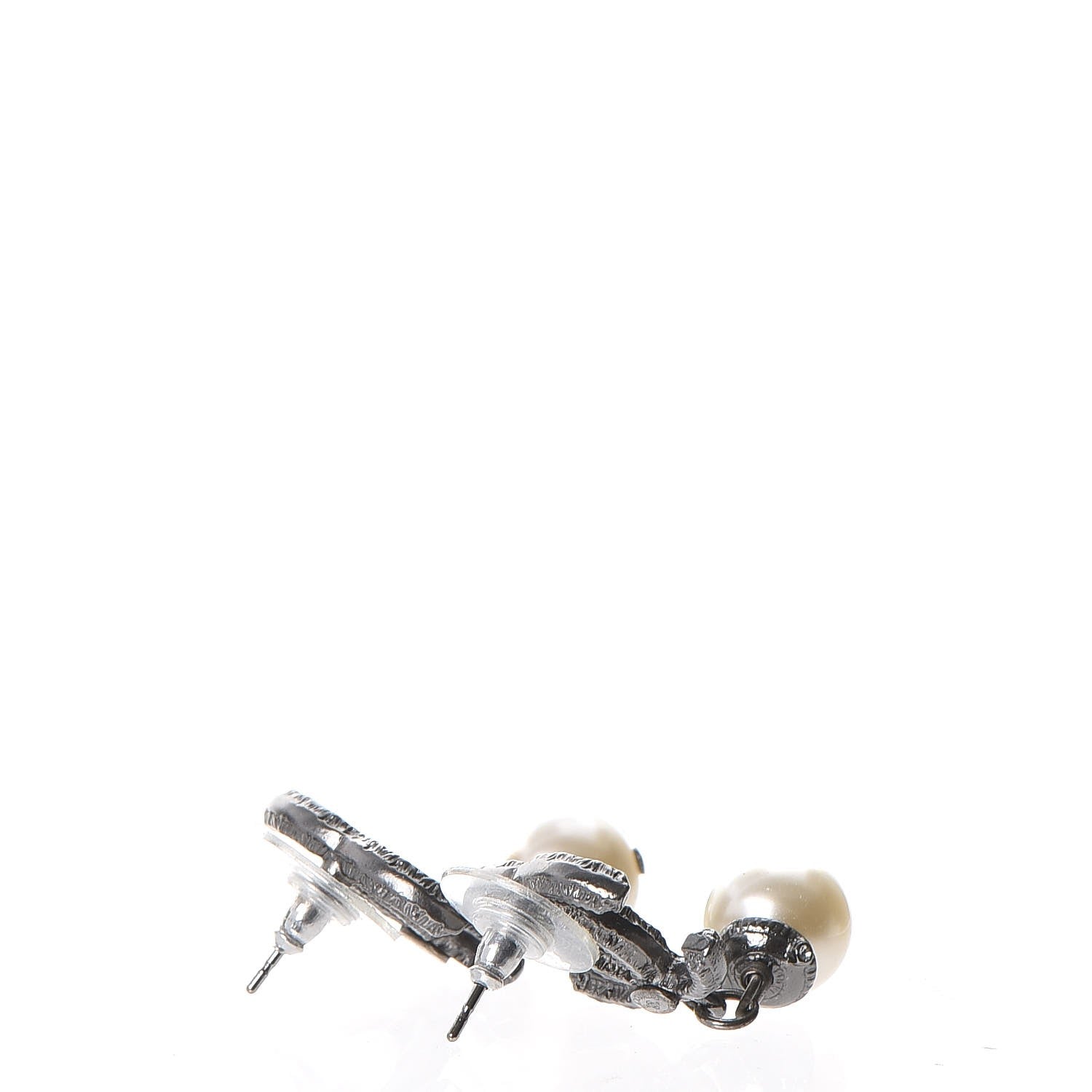 Chanel Ruthenium Pearl CC Bead Drop Earrings 3 of 6