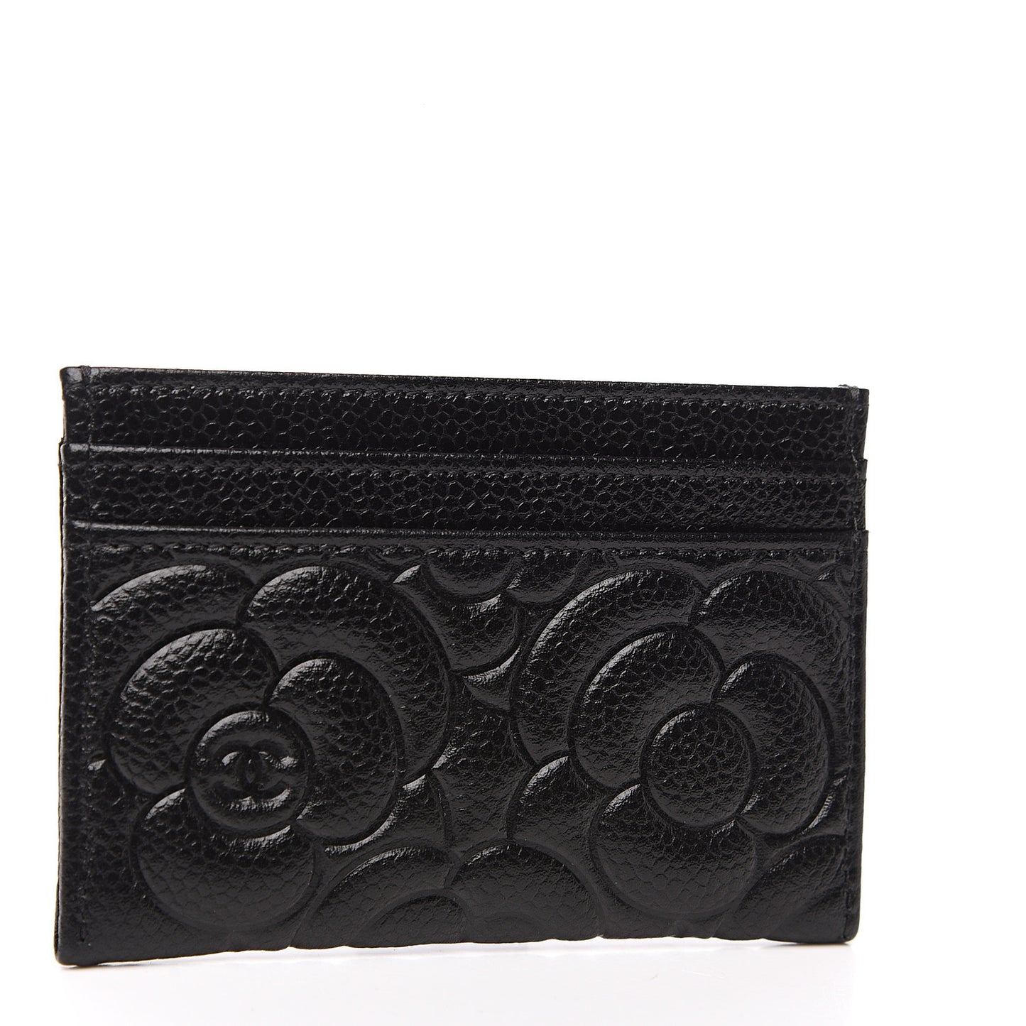 Caviar Camellia Embossed Card Holder Black