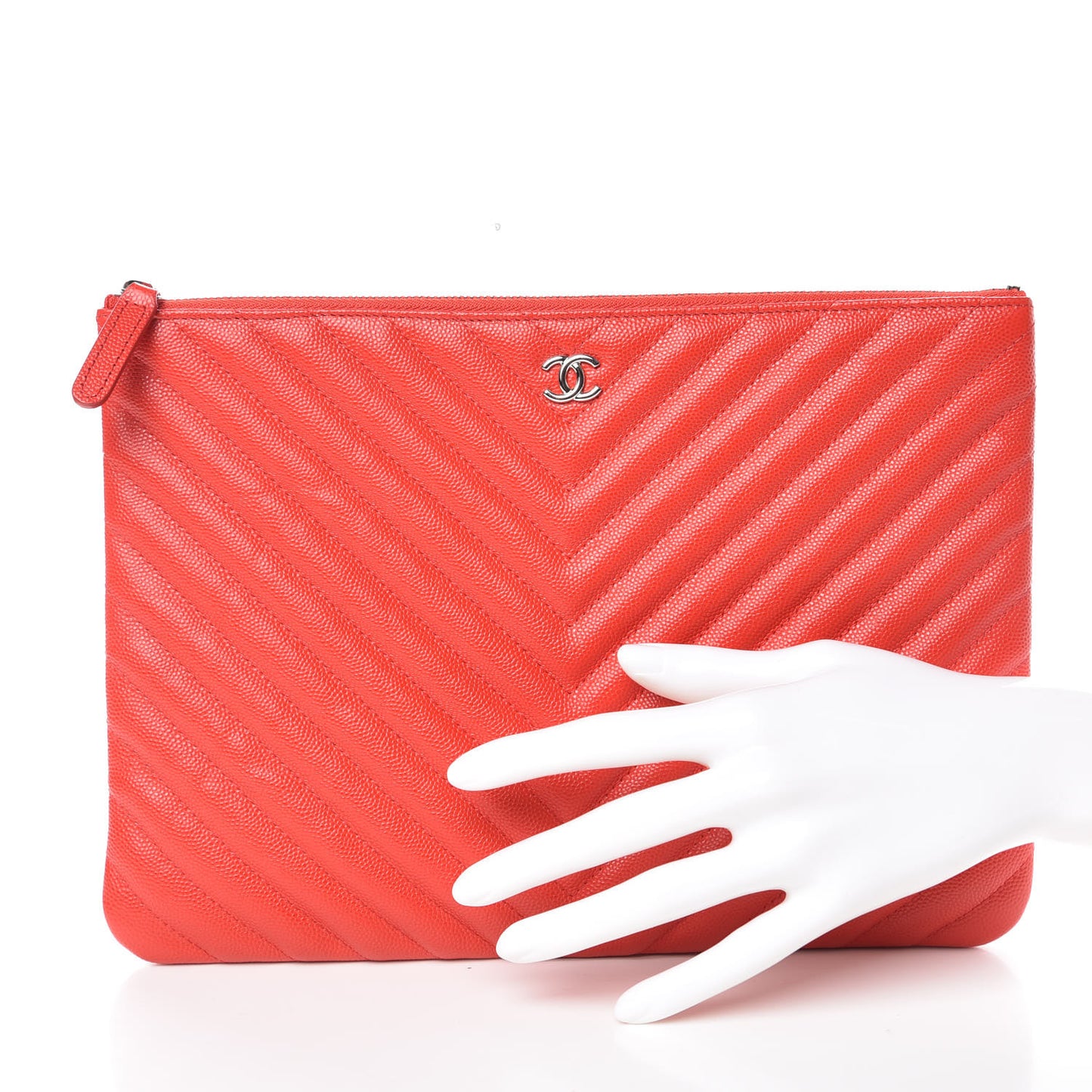 Caviar Chevron Quilted Medium Cosmetic Case Red