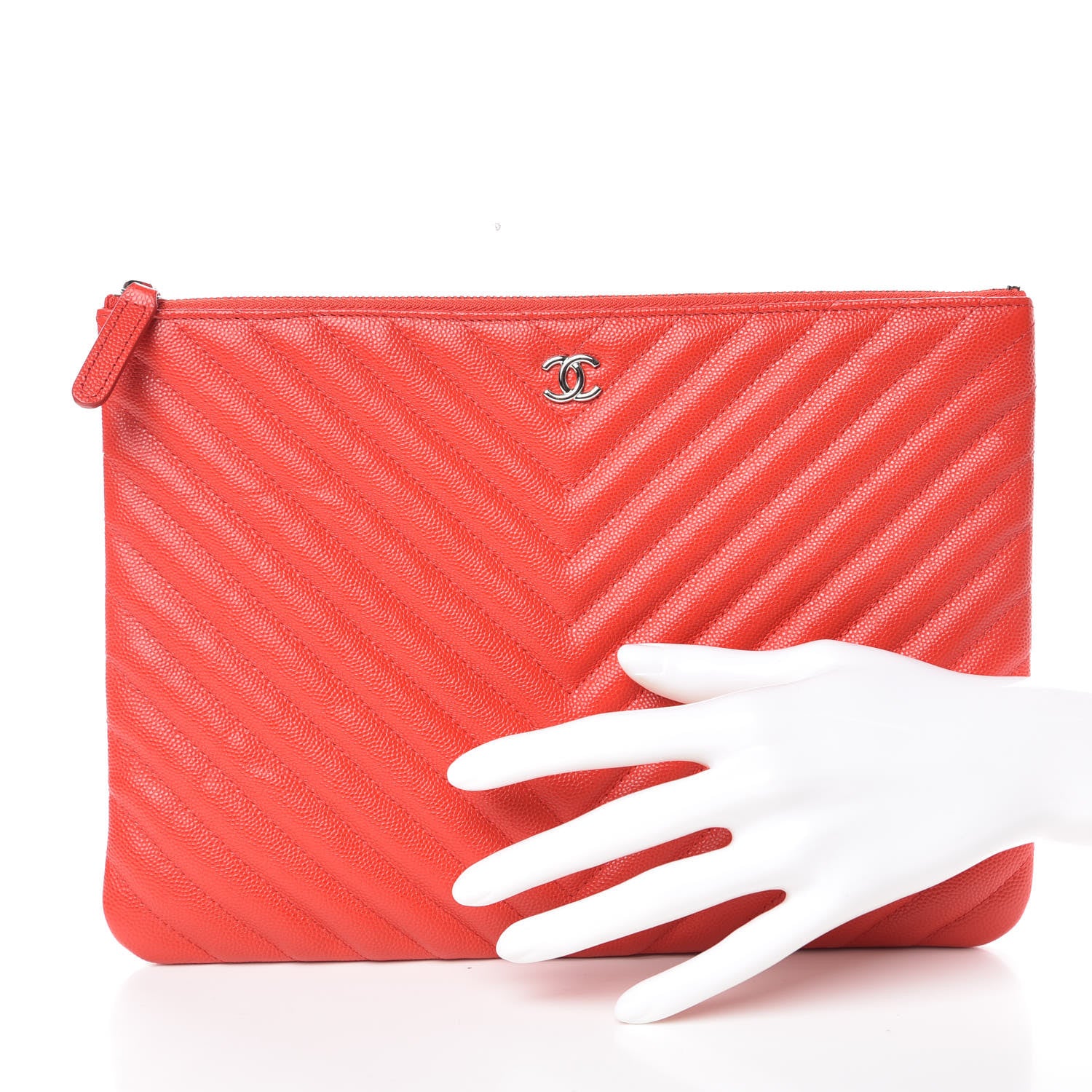 Chanel Caviar Chevron Quilted Medium Cosmetic Case Red 2 of 9