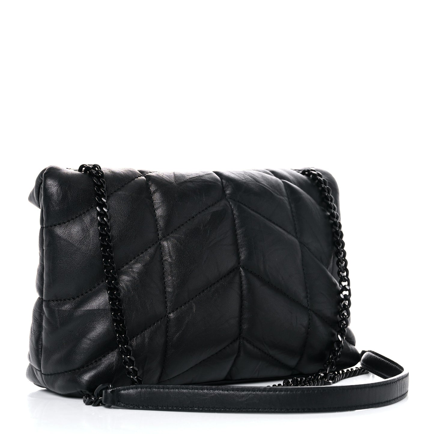 Calfskin Quilted Toy Loulou Puffer Monogram Monochrome Chain Satchel Black