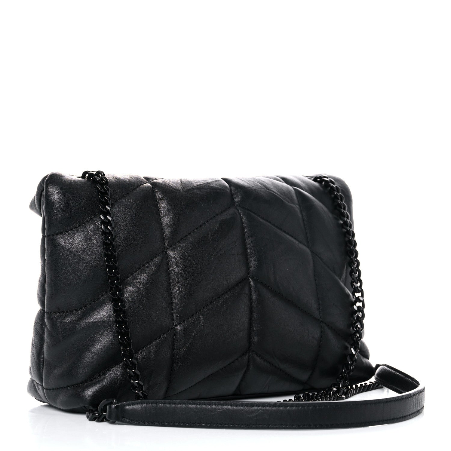 Saint Laurent Calfskin Quilted Toy Loulou Puffer Monogram Monochrome Chain Satchel Black 3 of 19