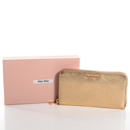 Miu Miu Goatskin Madras Zip Around Wallet Platinum 5 of 11