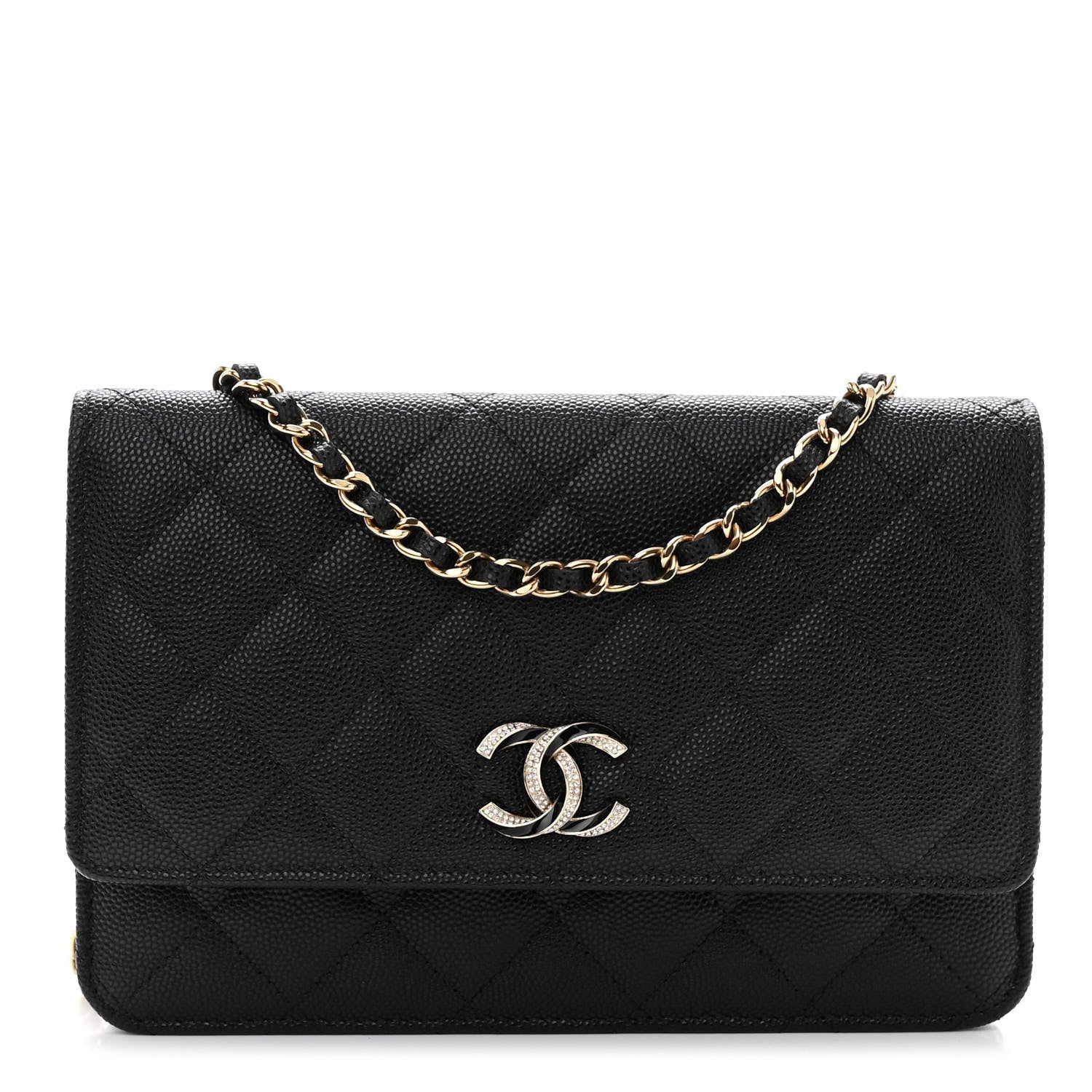Chanel Caviar Quilted Crystal Enamel CC Wallet On Chain WOC Black 1 of 10