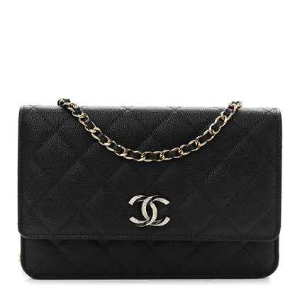 Chanel Caviar Quilted Crystal Enamel CC Wallet On Chain WOC Black 1 of 10