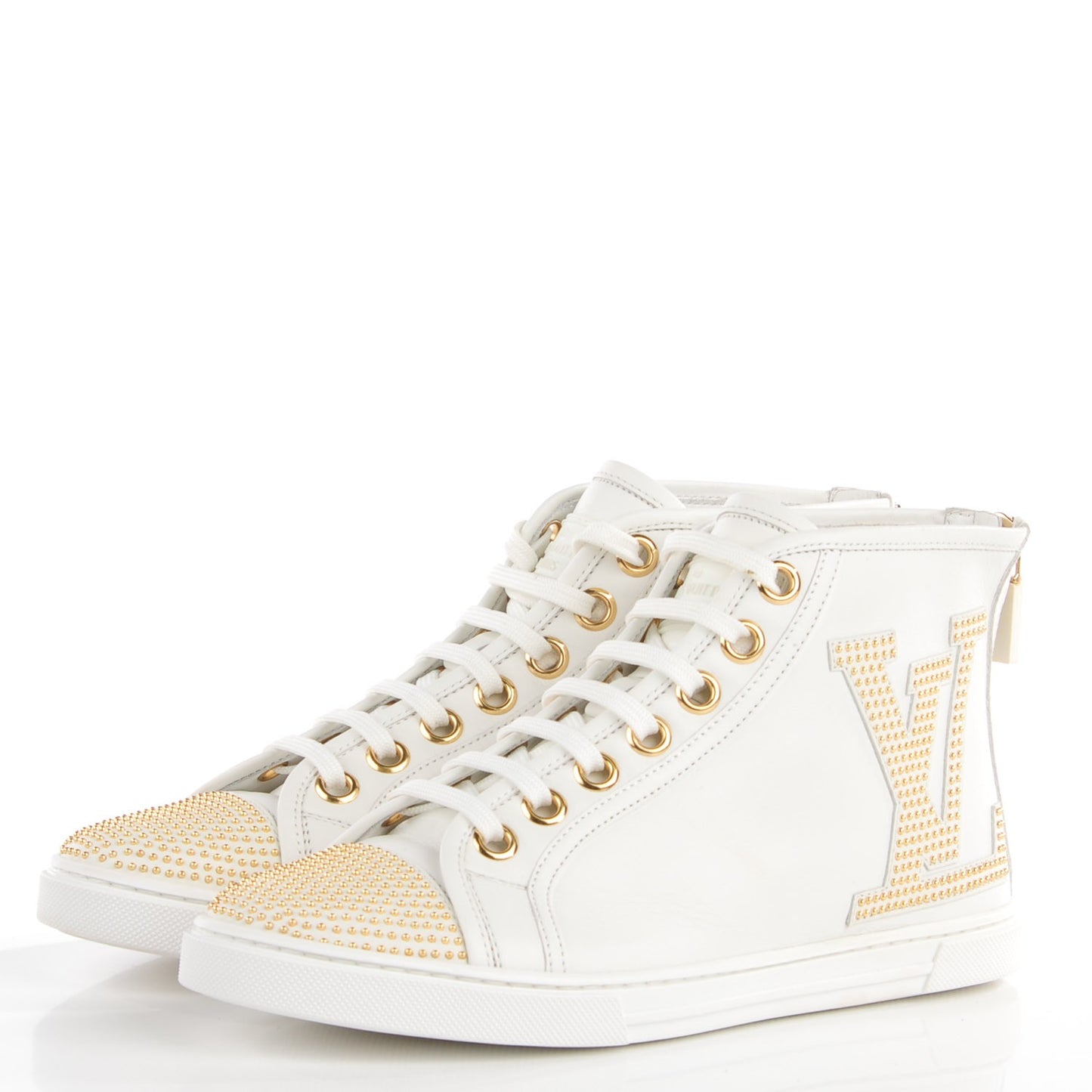 Leather Studded Punchy High Top Sneakers 36 White Gold