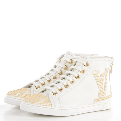 Louis Vuitton Leather Studded Punchy High Top Sneakers 36 White Gold 3 of 6