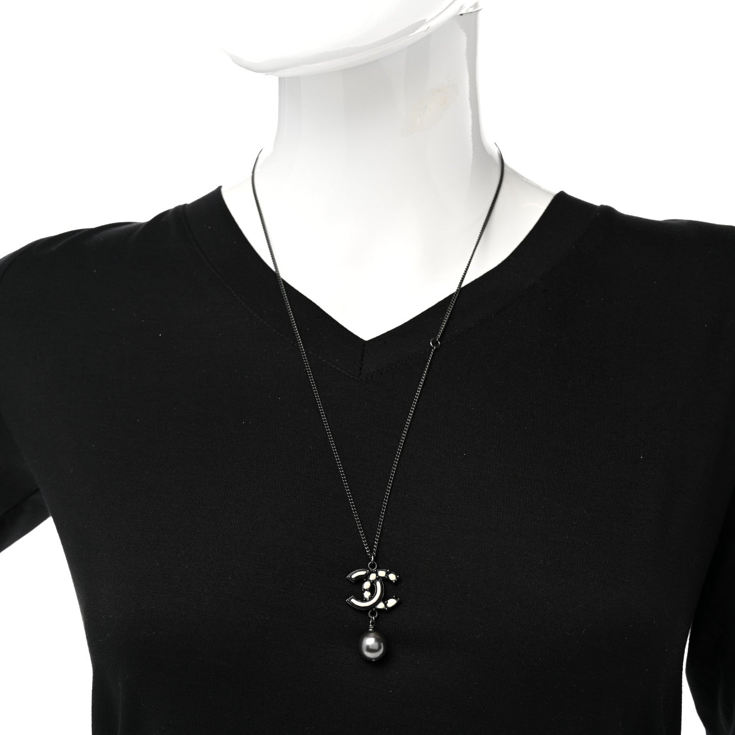 Chanel Pearl CC Pendant Necklace Ruthenium Grey 2 of 9