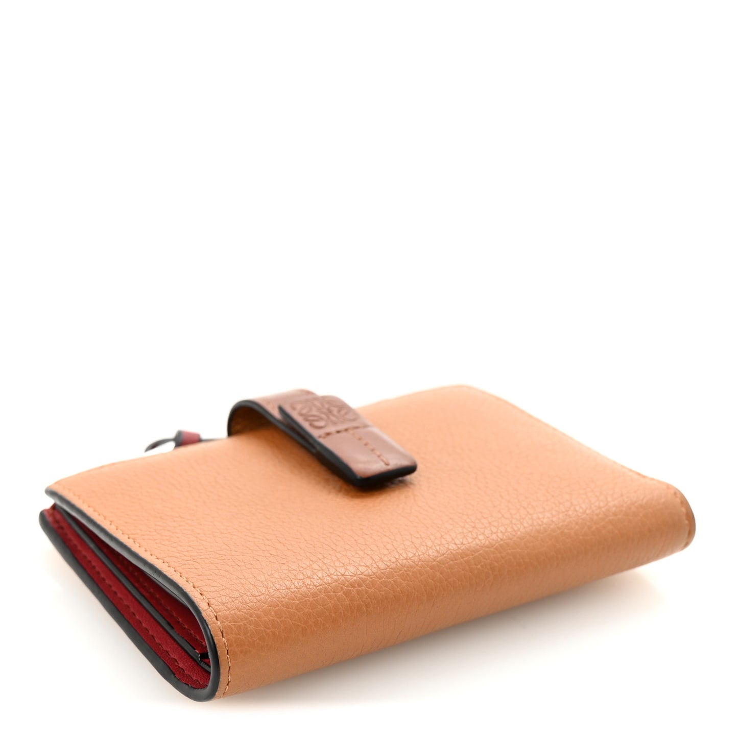 Grained Calfskin Anagram Embossed Slim Zip Bi-Fold Wallet Caramel Pecan