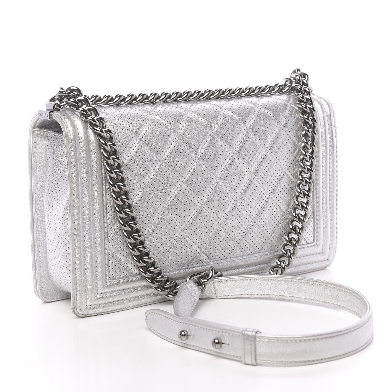 Chanel Metallic Lambskin Perforated New Medium Boy Flap Silver 3 of 12