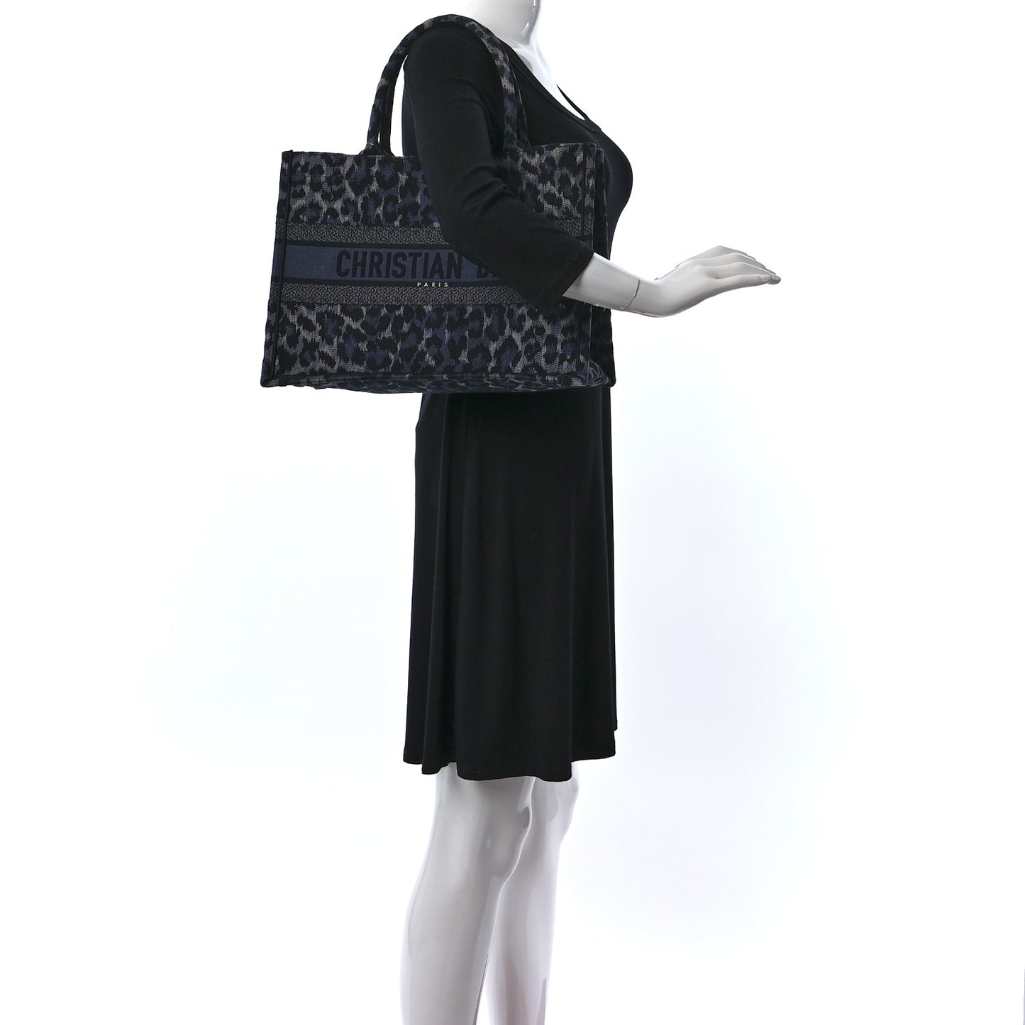 Canvas Mizza Embroidered Medium Leopard Book Tote Blue
