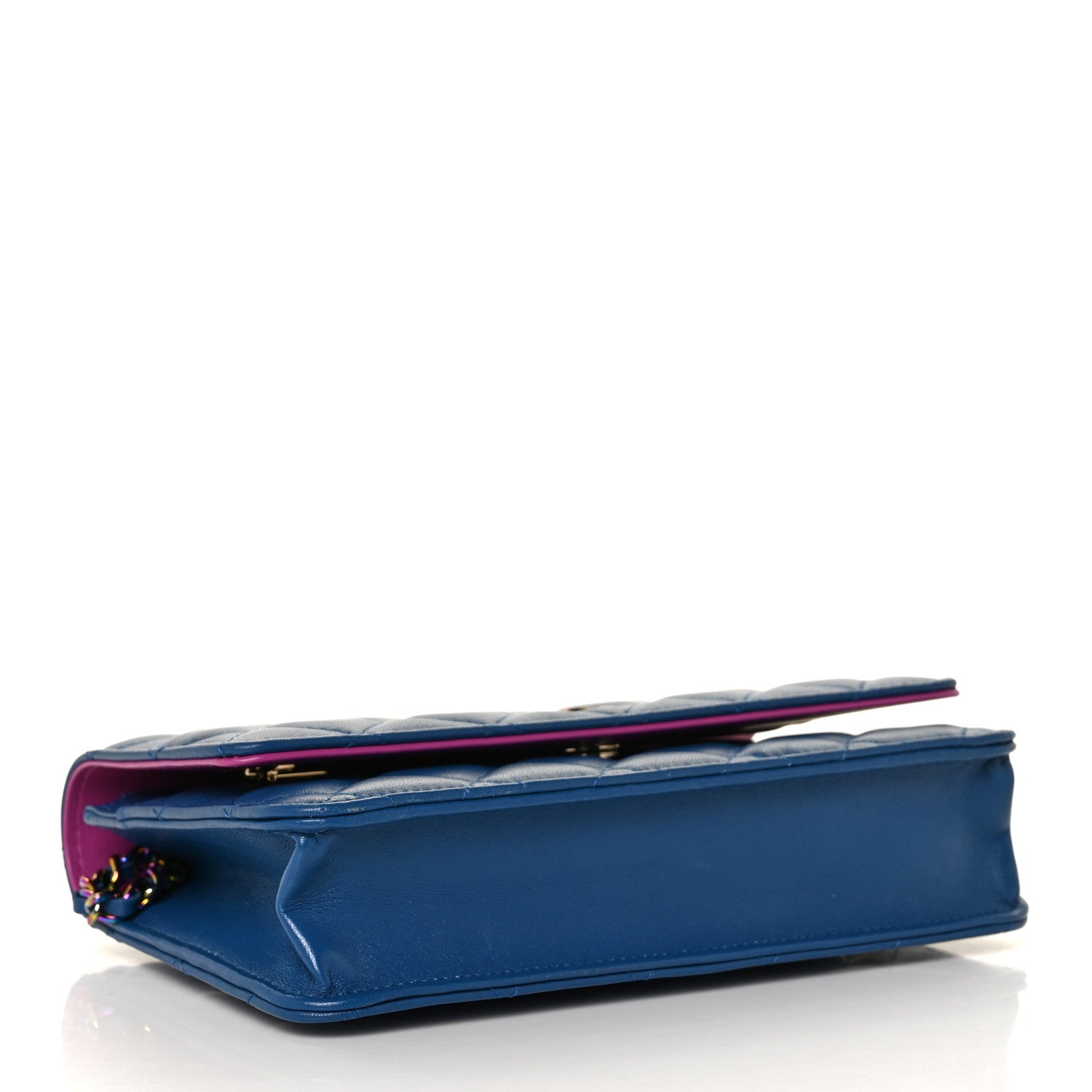 Chanel Lambskin Quilted Wallet On Chain WOC Dark Blue Pink 3 of 8