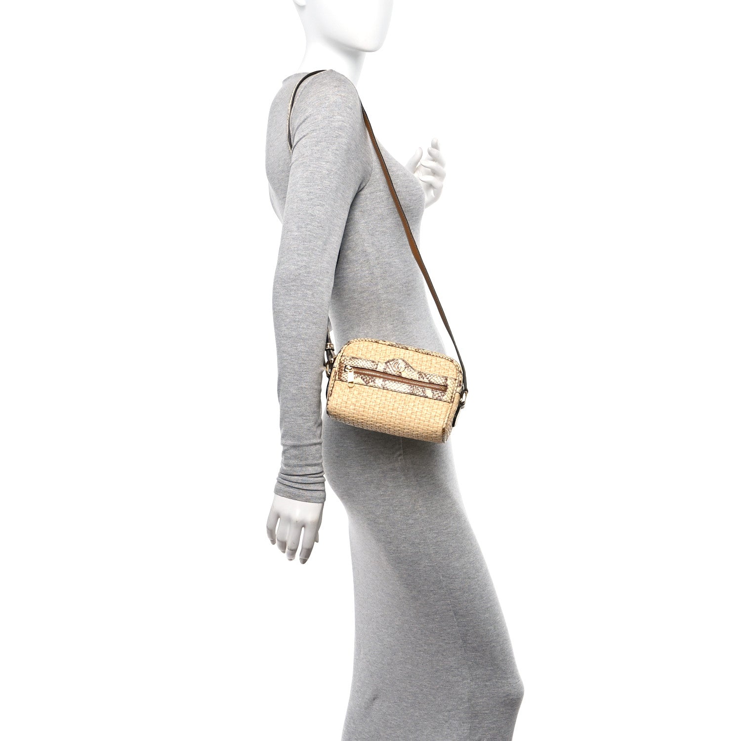 Gucci Raffia Elaphe Mini Ophidia Shoulder Bag Natural Cream Brown 2 of 10